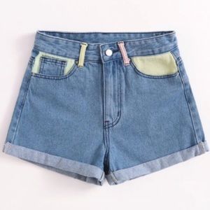 SHEIN Colorblock Roll Hem Denim Shorts Sz Small